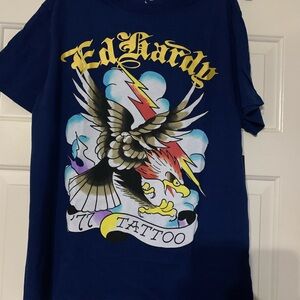 Ed Hardy Navy Tee with Eagle and Tattoo Design [Size Large